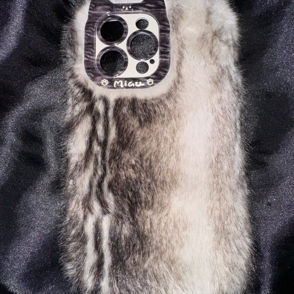 Furry Gray Mink Faux Fur iPhone 15 Pro Max Phone Case